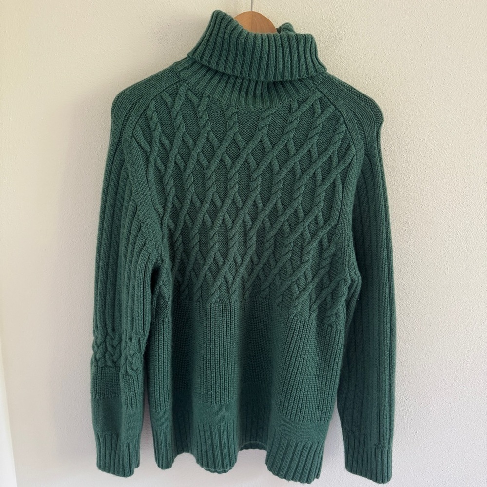 COS Green Cable Knit Turtleneck Sweater 100% Wool Small